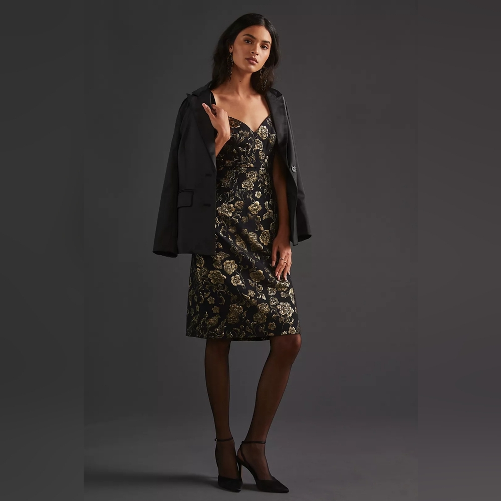 Anthropologie Gold Dress Spaghetti Strap Night Out
